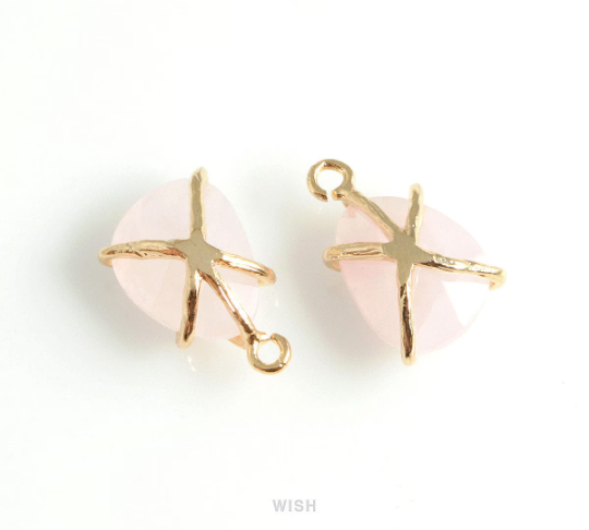 Rose Quartz Pear Gemstone Charm in Gold, Rose Quartz Drop Gemstone Pendant / SRQG-107-P