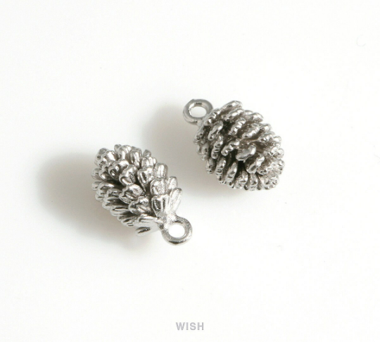 Pinecone Pendant in Matte Rhodium, Pine Cone Charm /MMRH-638-P
