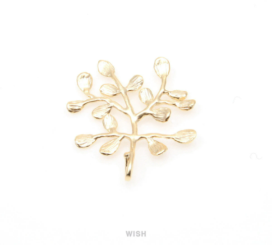 Leaves and Branch Pendant in Matte Gold, Tree Charm /MMG-258-P