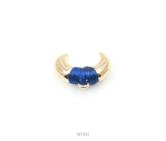 Metal Horn Pendant in Gold with Navy Strap, 16k Gold Bull's Horn Charm/ MNVG-003-P (Small)