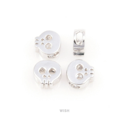 Small Skull in Rhodium, Skull Beads / MRH-038-B