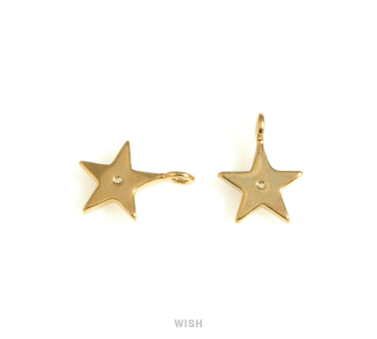 Star Cubic Zirconia Charms in Gold, Star Pendants with a Rhinestone/ MG-725-P