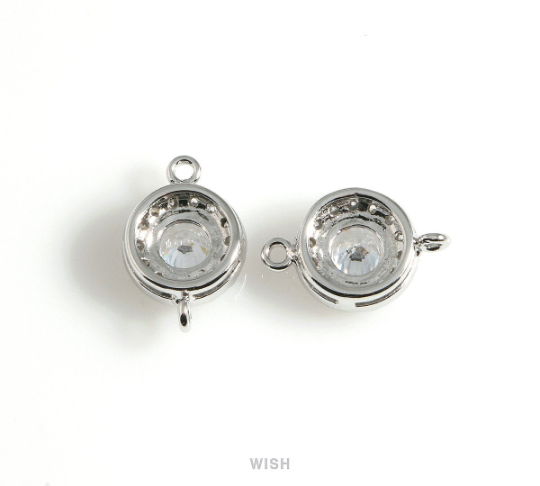 Round Cubic Zirconia Connector in Rhodium, Round CZ Charm / CRH-087-P