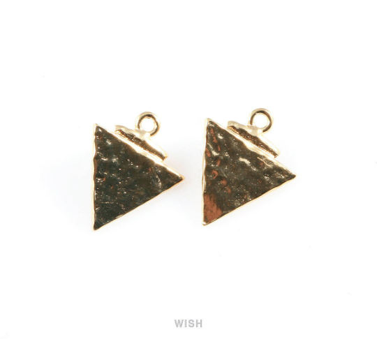 Black Marble Triangle Stone Charm in Gold, Gemstone Framed Pendant/ SBMG-051-P