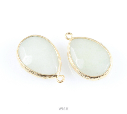 Light Mint Synthetic Stone Charms in Matte Gold, Framed Teardrop Pendant / SLMMG-010-P