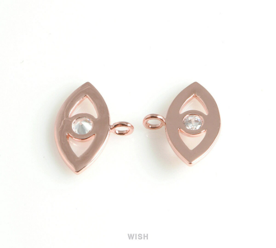Cubic Zirconia Evil Eye Pendants in Rose Gold, CZ Evil Eye Charm  / CRG-066-P