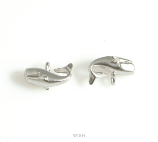 Dainty Whale Charms in Matte Rhodium, Whale Pendants /MMRH-656-P