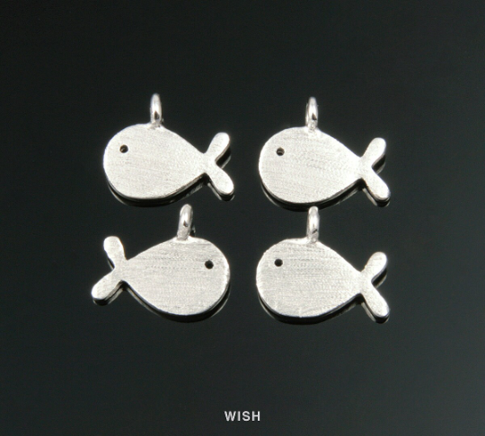 Small Whale Pendants in Matte Rhodium, Whale Charm / MMRH-118-P