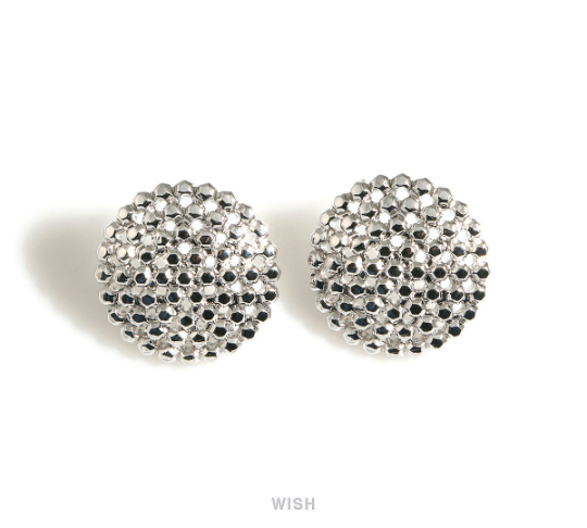 Dot Circle Stud Earrings in Rhodium, Round Stud Earrings / MRH-700-E