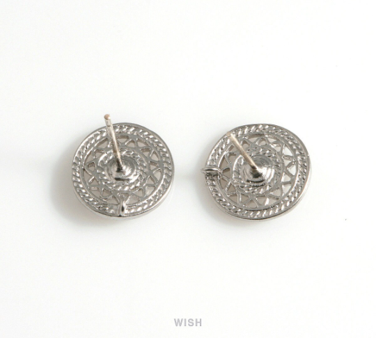 Oriental Circle Stud Earrings in Matte Rhodium / MMRH-607-E