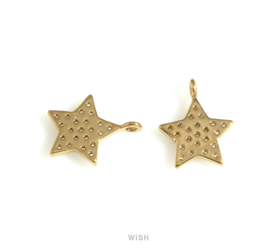 Star Cubic Zirconia Charms in Gold, Star Pendants with 22 Rhinestones / MG-722-P