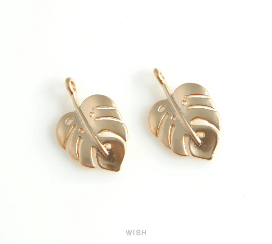 Monstera Leaf Pendants in Matte Gold, Monstera Leaf Charm / MMG-435-P