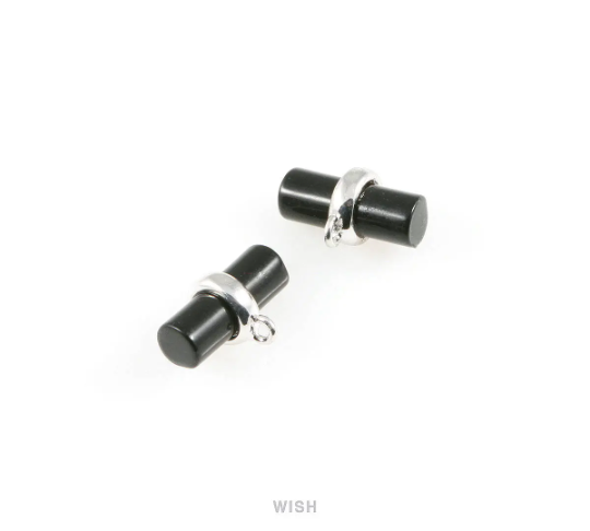 Jet Tube Stone Charm in Gold, Gemstone Framed Pendant / SJTG-060-P