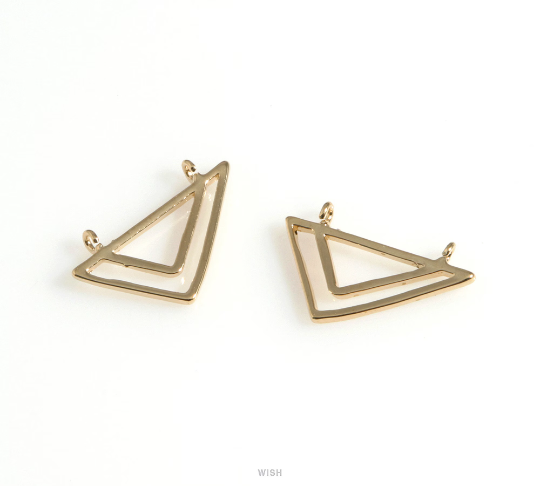 Double Triangle Charm in Gold, Open Triangle Necklace Pendants / MG-627-P