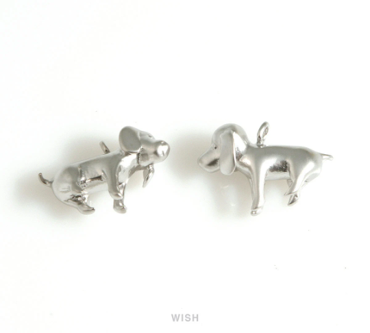 Beagle Charms in Matte Rhodium, Puppy Pendants / MMRH-657-P