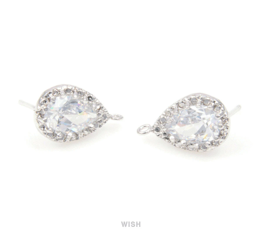 Teardrop Cubic Stud Earrings in Rhodium, Teardrop Cubic Zirconia / CRH-032-E