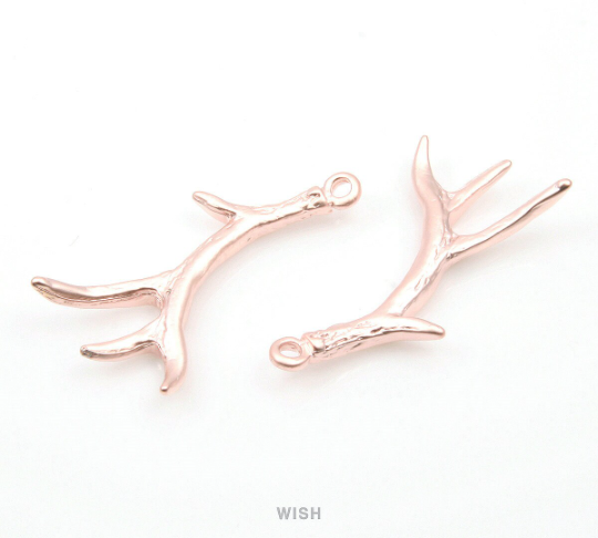 Deer Antler Pendant in Matte Rose Gold, Antler Charm / MMRG-328-P