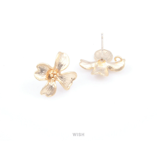 Orchid Flower Stud Earrings in Matte Gold, Flower Earposts / MMG-059-E