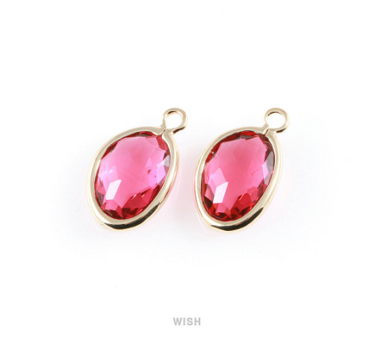 Ruby Pear Glass Charm in Gold, Glass Framed Pendant / GRBG-040-P