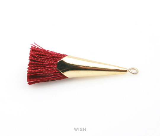 Red Thread Tassel with Cone Cap in Gold  / TRDG-005-T