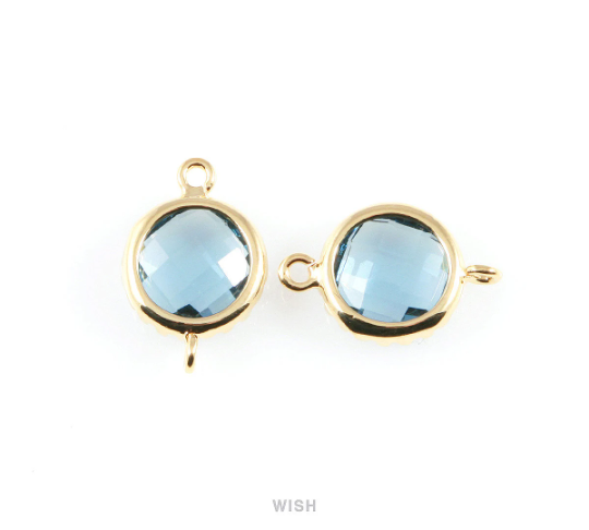 Montana Blue Faceted Glass Connector in Gold, Framed Round Connector / GMBG-008-P