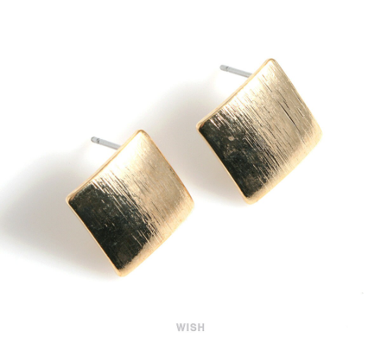 Rhombus Stud Earrings in Gold, Rhombus Shape Ear Studs / MG-519-E