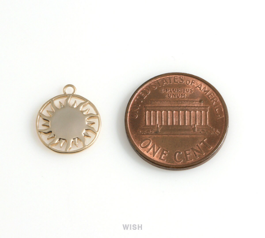 The Burning Sun Disc Pendants in Matte Gold, The Sun Coin Charm / MMG-581-P