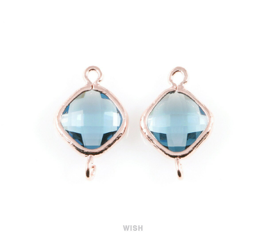 Montana Blue Rhombus Glass Connector in Rose Gold, Framed Rhombus Connector / GMBRG-021-P