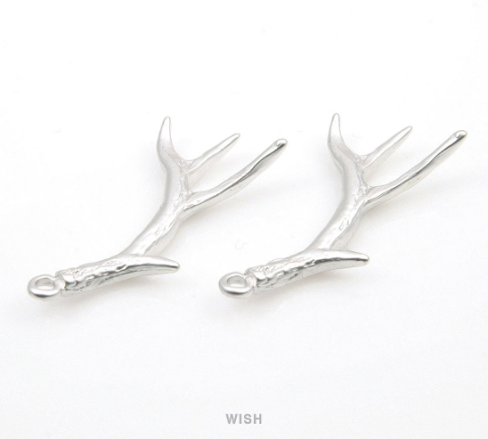 Deer Antler Pendant in Matte Rhodium, Antler Charm / MMRH-328-P