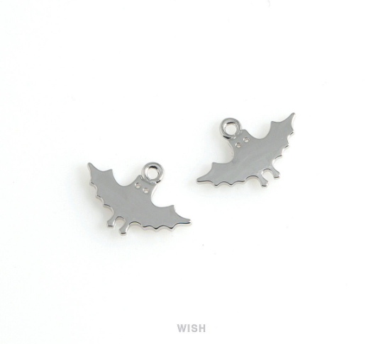 Bat Pendants in Rhodium, Halloween Bat Charm / MRH-468-P