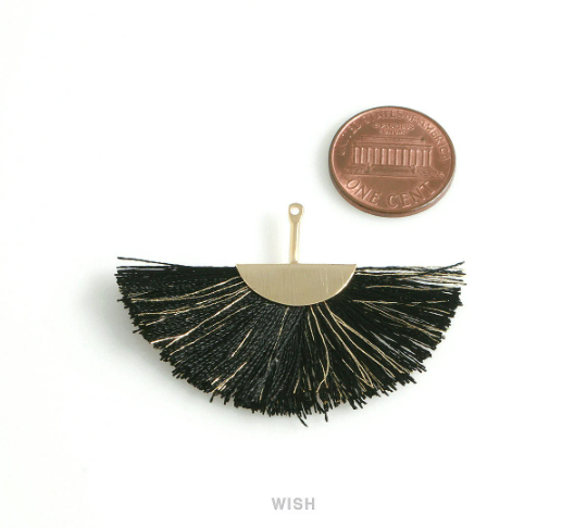 Semicircle Dark Green Gold Thread Tassel in Gold, Semicircular Green Thread Pendant / TDGG-009-T