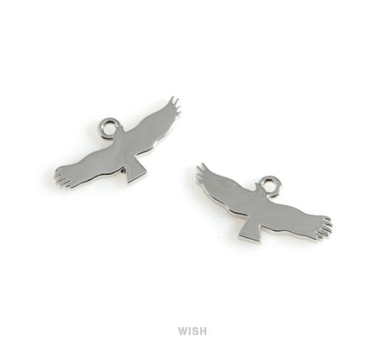 Eagle Pendant in Rhodium, Silver Soaring Bald Eagle Charm / MRH-542-P