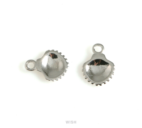Dainty Shell Charms in Rhodium, Shell Pendants /  MRH-653-P