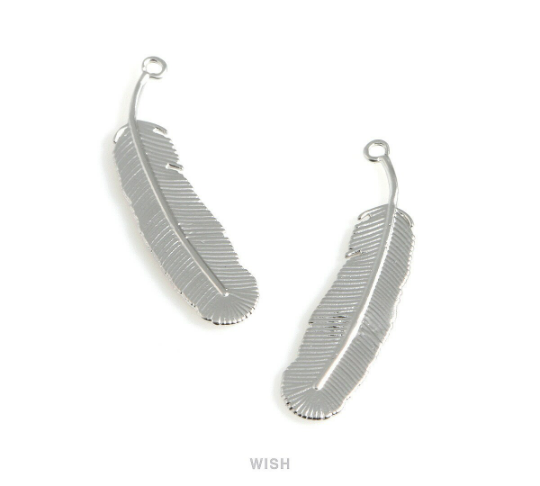 Feather Pendants in Matte Rhodium, Feather Charm /MMRH-525-P