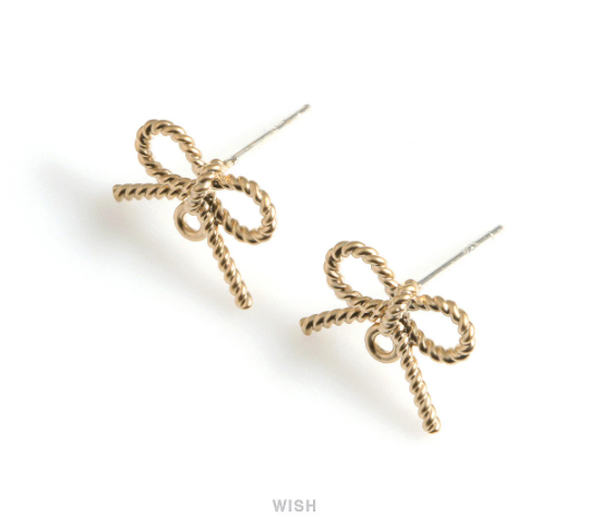 Ribbon Stud Earrings in Matte Gold, Ribbon Studs / MMG-579-E