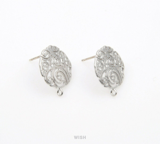 Paisley Stud Earrings in Matte Rhodium, Round Paisley Earrings