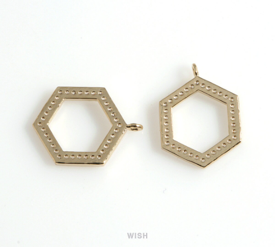 Hexagon Cubic Zirconia Pendant in Gold, Hexagon CZ Charm / CG-068-P