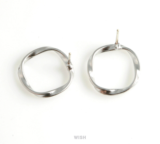 Twisted Circle Stud Earrings in Matte Rhodium, Twisted Circle Studs / MMRH-433-E