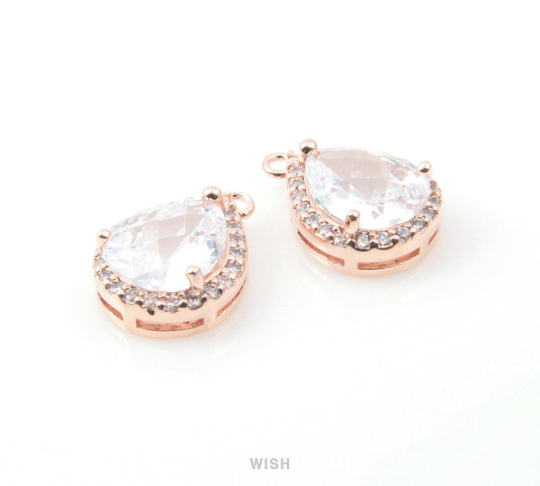 Teardrop Cubic Zirconia Pendants in Rose Gold, Sub Rheinstone / CRG-040-P (Large)
