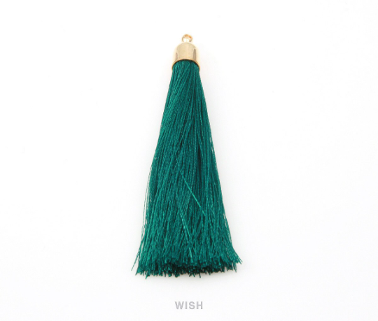 Dark Green Thread Tassel with Bell Cap in Gold / TDGG-003-T