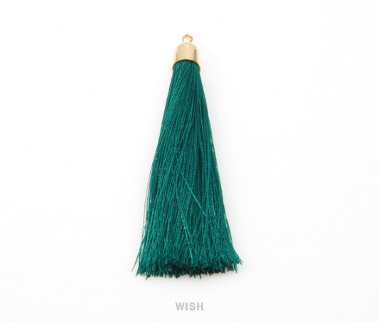 Dark Green Thread Tassel with Bell Cap in Gold / TDGG-003-T