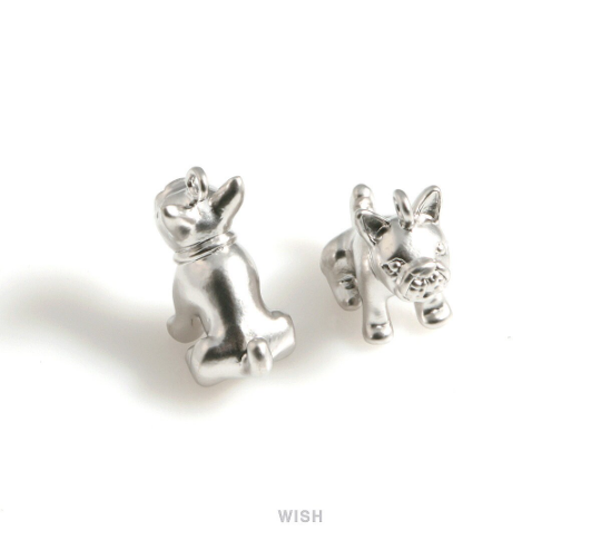French Bulldog Pendants in Matte Rhodium, Bulldog Charm / MMRH-565-P