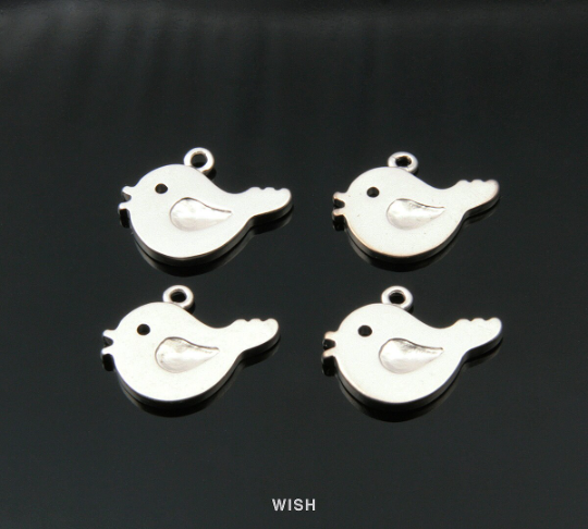 Skylark Pendants in Matte Rhodium, Small Bird Charms / MMRH-096-P