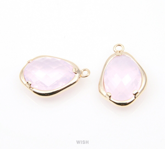 Violet Opal Faceted Glass Charms in Gold, Framed Teardrop Pendant / GVOG-085-P