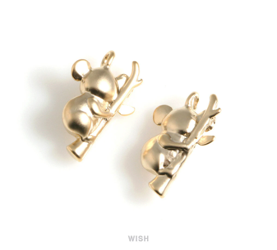 Koala Pendants in Matte Gold, Solid Koala Charm / MMG-530-P