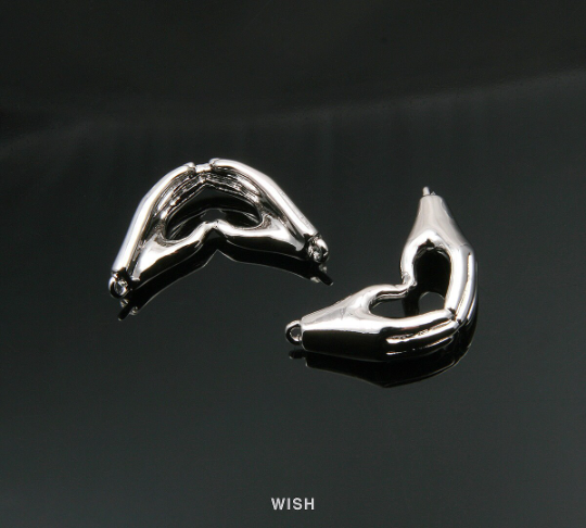 Heart Hands Pendant in Rhodium, Heart Hands Charm / MRH-285-P