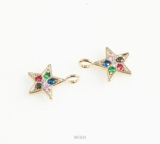 Gold Star with Birthstone Pendant, Multi Color Star Charm / MG-409-P