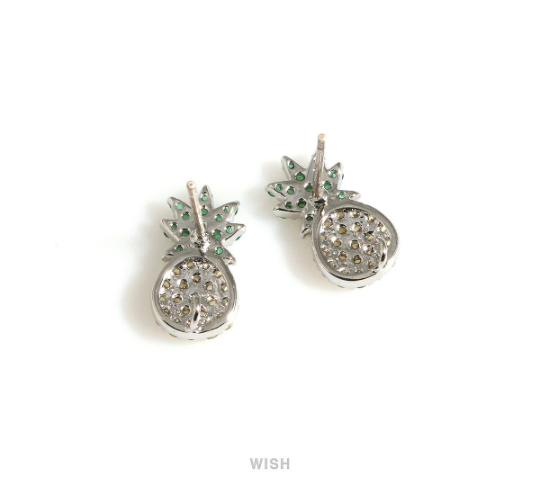 Cubic Zirconia Pineapple Stud Earrings in Rhodium, Pineapple Stud Earrings / MRH-699-E