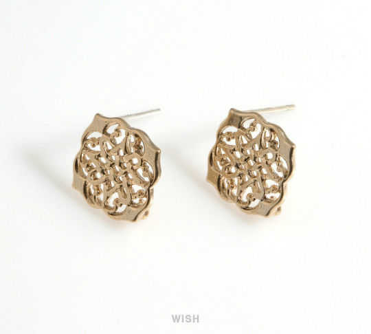 Unique Patterned Stud Earrings in Matt Gold, Oriental Patterned Ear Studs, Strip Woven Stud Earrings /  MMG-605-E