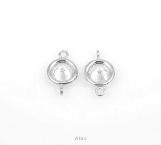 Round Cubic Zirconia Connectors in Rhodium, Round Cubic Zirconia / CRH-028-C (4pcs)